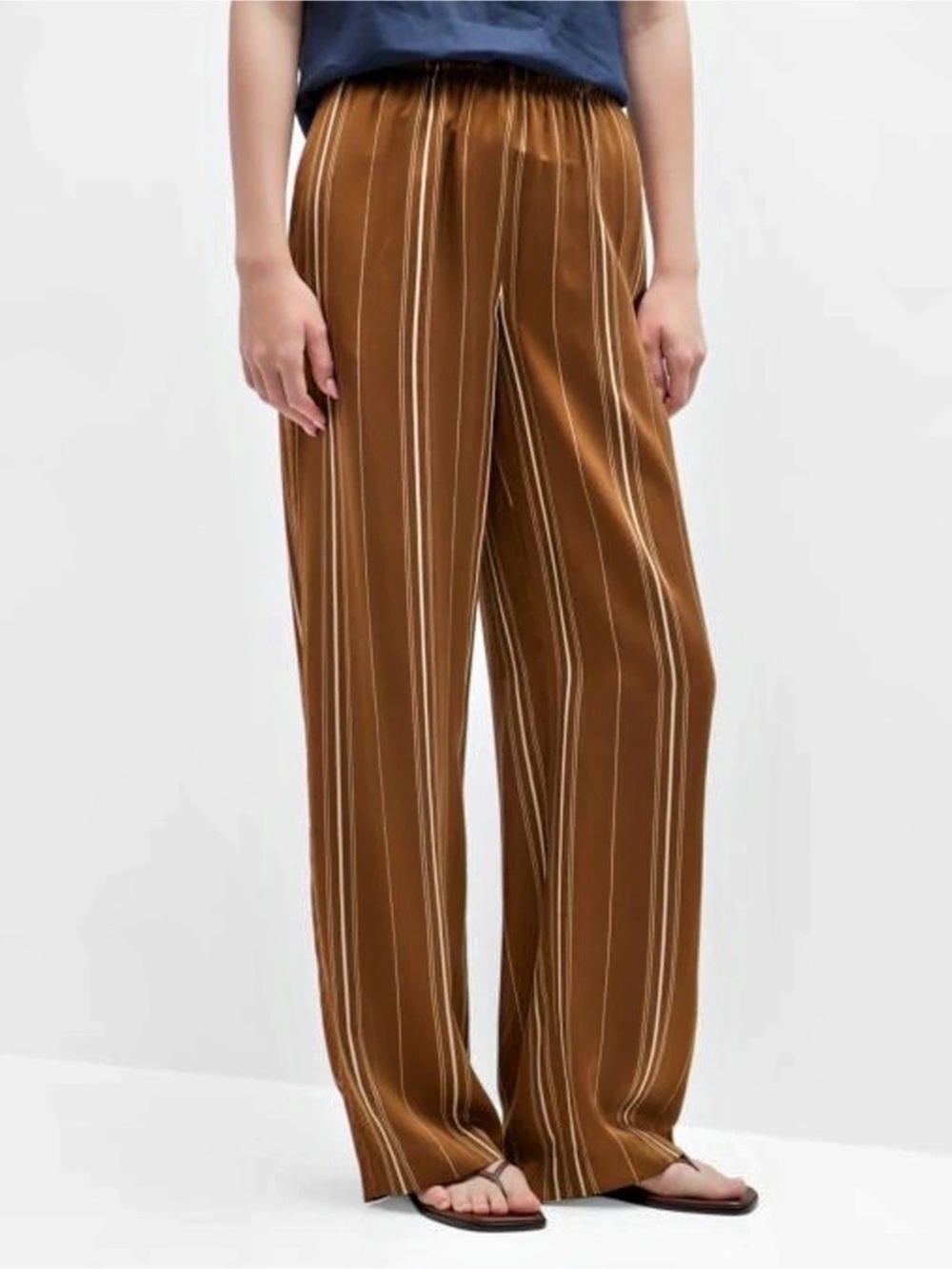 Vince Striped Wide Leg Pants in Brown & White XS